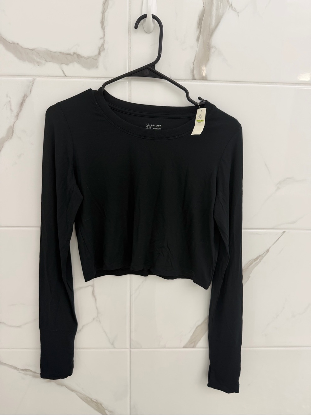Aerie/Offline Women's Black Long Sleeve Crop Top